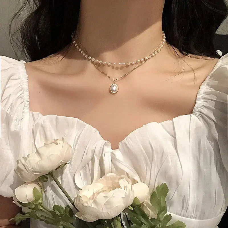 Kpop Pearl & Gold Goth Choker: LATS Beaded Necklace - Chiranta