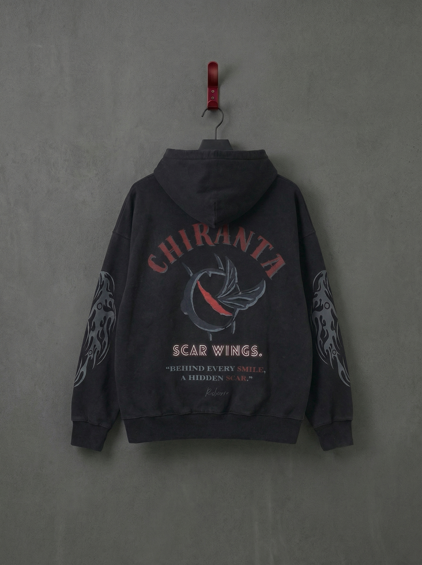 CHIRANTA 經典款純黑銀色火焰痕連帽外套 Chiranta